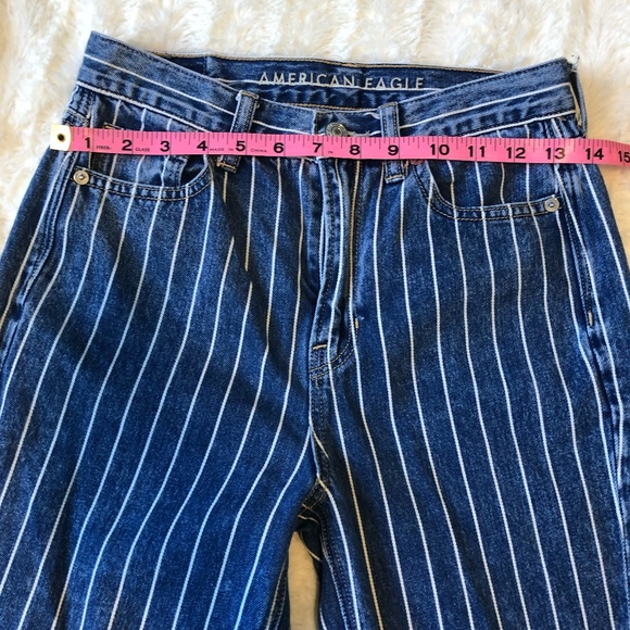 American Eagle Mom Jean AEO striped denim jeans blue high rise sz 0 - Picture 8 of 9